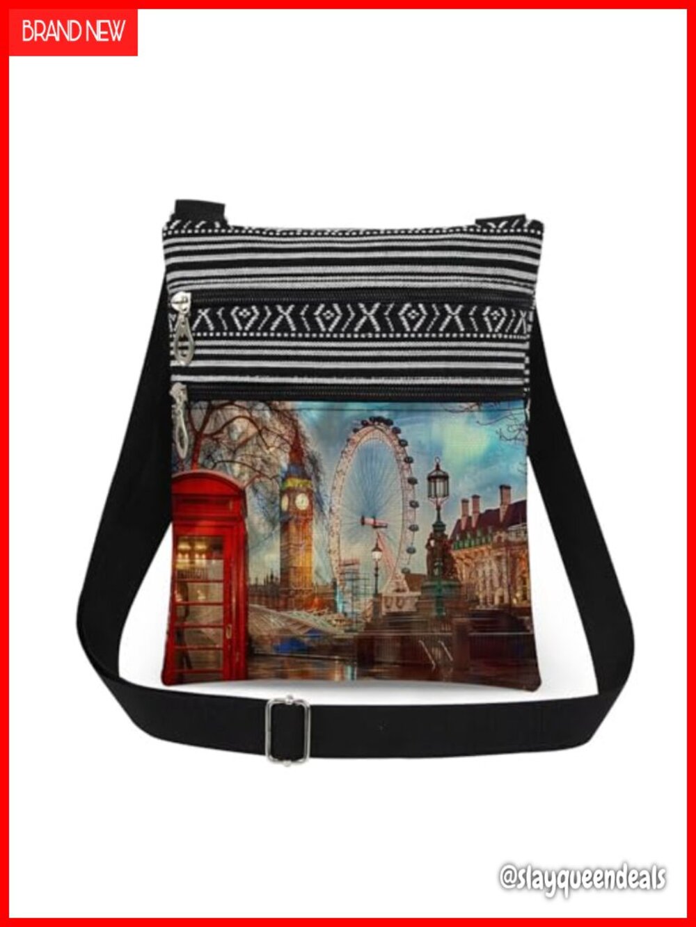 Polyester Crossbody Bag Big Ben Adjustable Strap Double Zipper